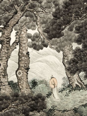 Solitaire sous les pins contemplant les vagues, Zhang Yin 张崟