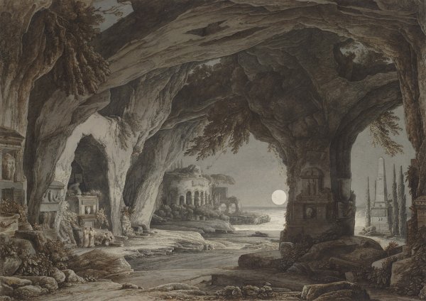 Kobell, Paysage idéal avec grotte, tombeaux et ruines au clair de lune © Klassik Stiftung Weimar 