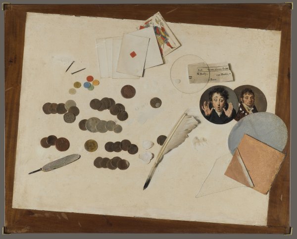 Louis-Léopold Boilly (1761-1845) Trompe-l’oeil aux cartes et pièces de monnaie,